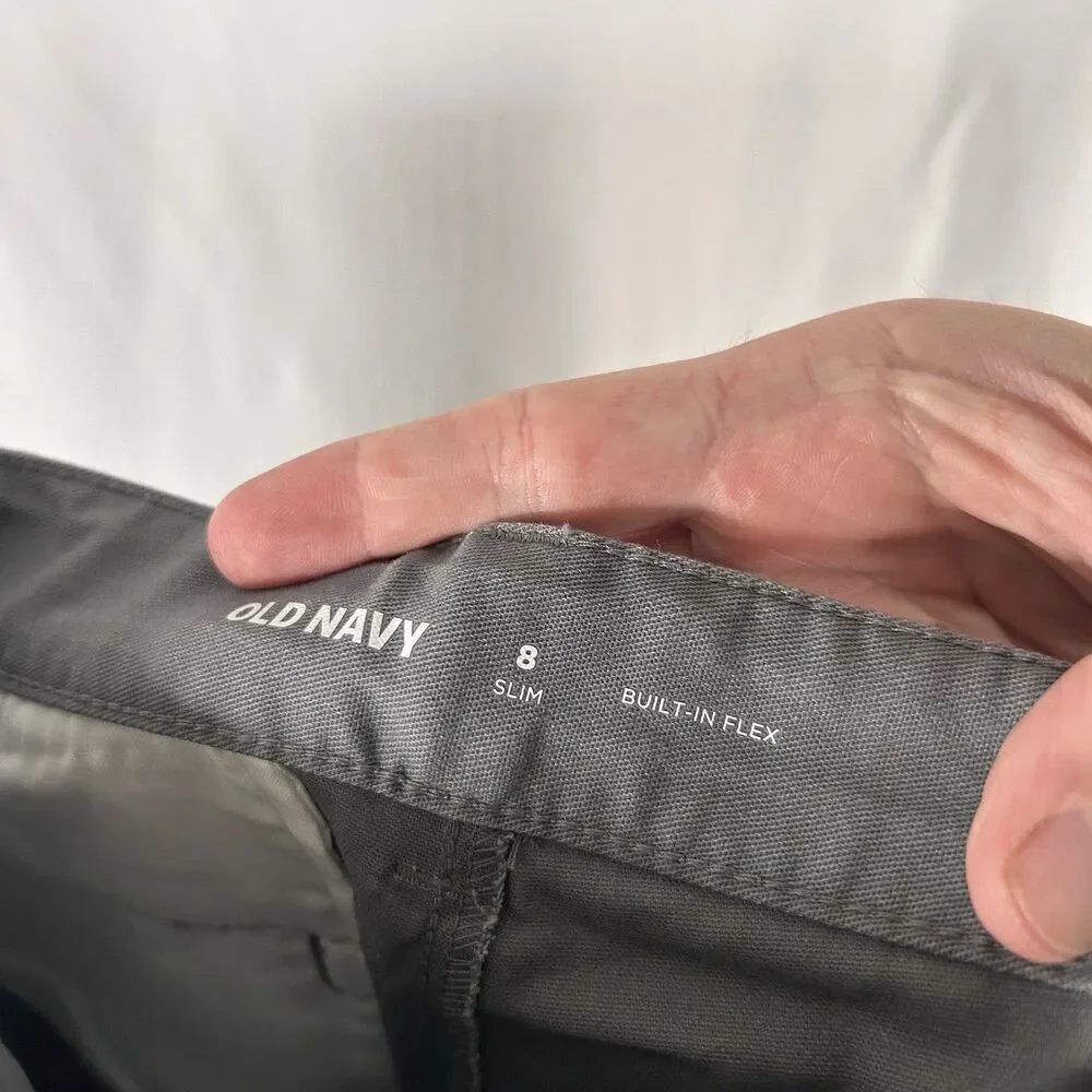 New Old Navy Chino Shorts Boys 8 Grey Slim Built-In Flex Pockets Cotton Blend
